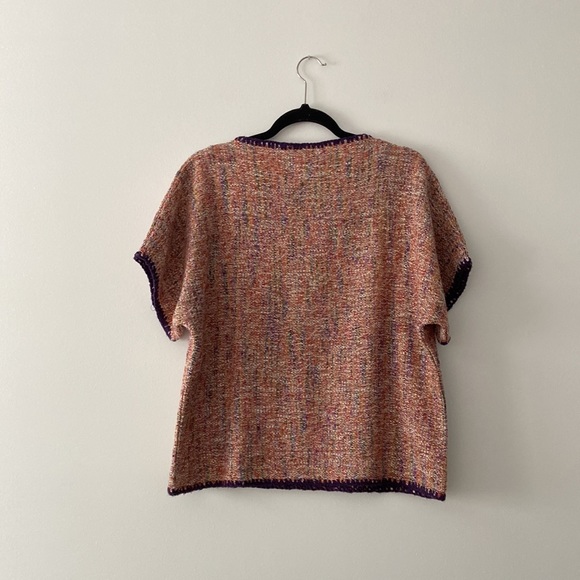 Village Weavery PEI Handmade Multicolour Woven Knit Short Sleeve Top Size Large - Picture 5 of 6